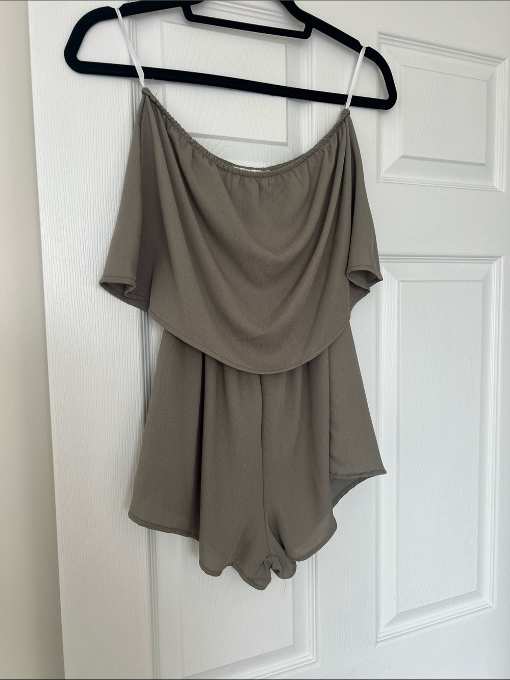 Honey Punch greenishTaupe Elastic Neckline Top romper